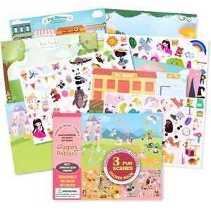 Magic Reusable Sticker Pad Book, Reusable and Washable! with 3 Fun Scenes